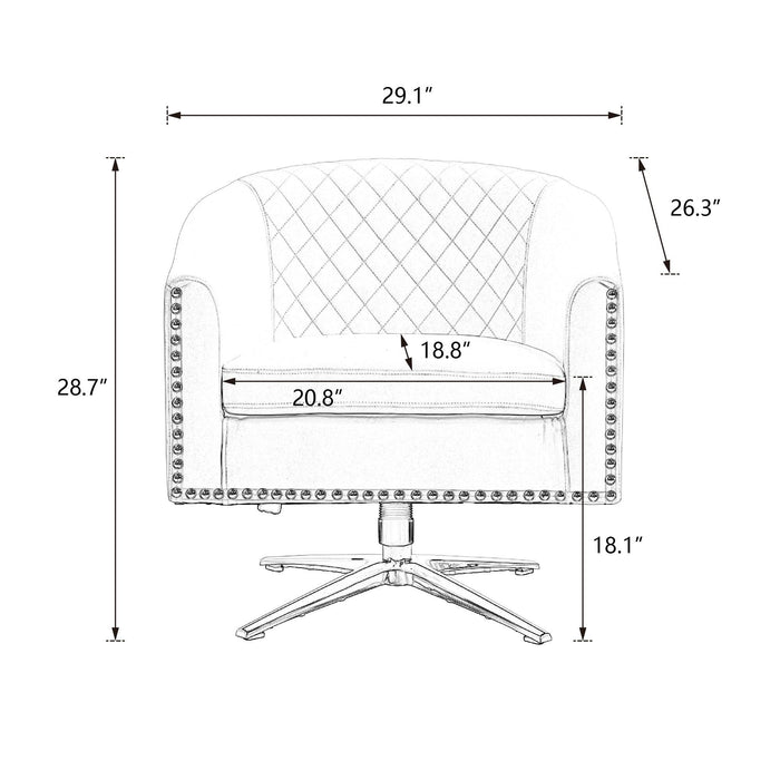 Swivel  Barrel chair living room chair with nailheads and Metal base