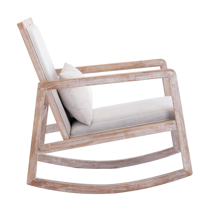 Solid wood linen fabric antique white wash painting rocking chair with  removable lumbar pillow