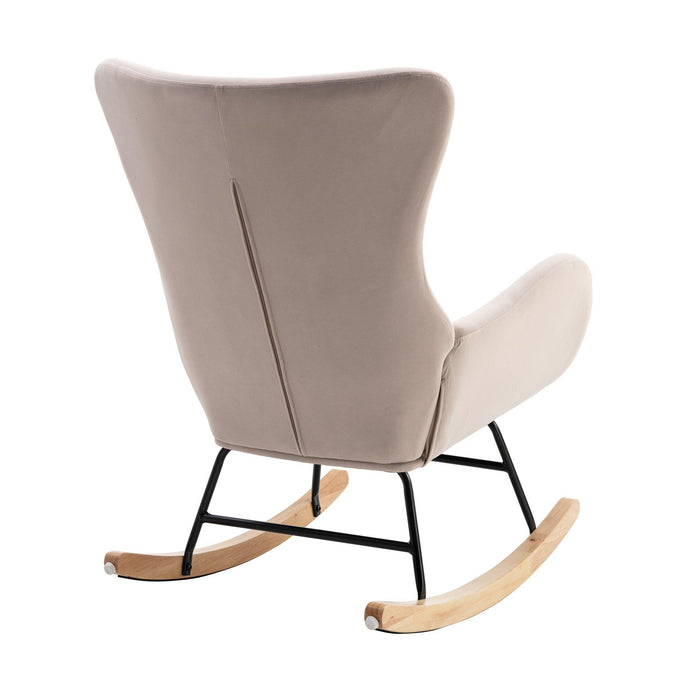 Velvet Fabric Padded Seat Rocking Chair With High Backrest And Armrests