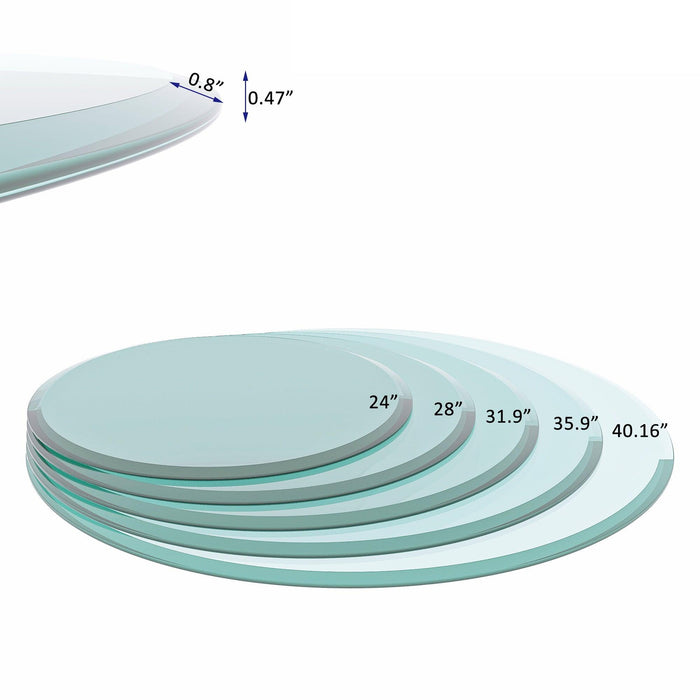 32" Inch Round Tempered Glass Table Top Clear Glass 1/2" Inch Thick Beveled Polished Edge