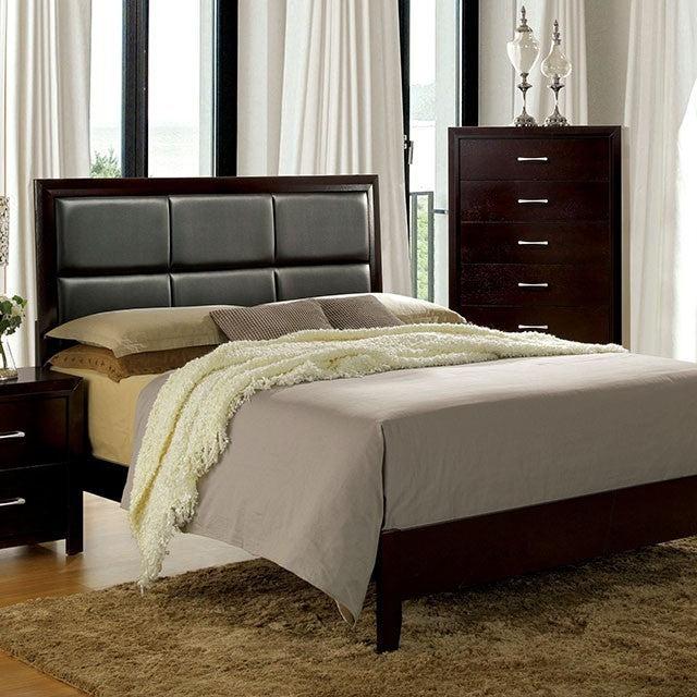 Espresso Color Queen Size bed Leatherette Padded Headboard 1pc Bed Contemporary Bedroom Furniture