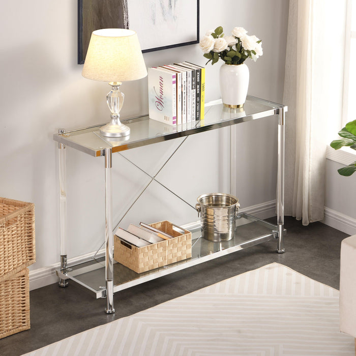 Acrylic Glass Side Table,Chrome Sofa Table,  Console Table for Living Room& Bedroom