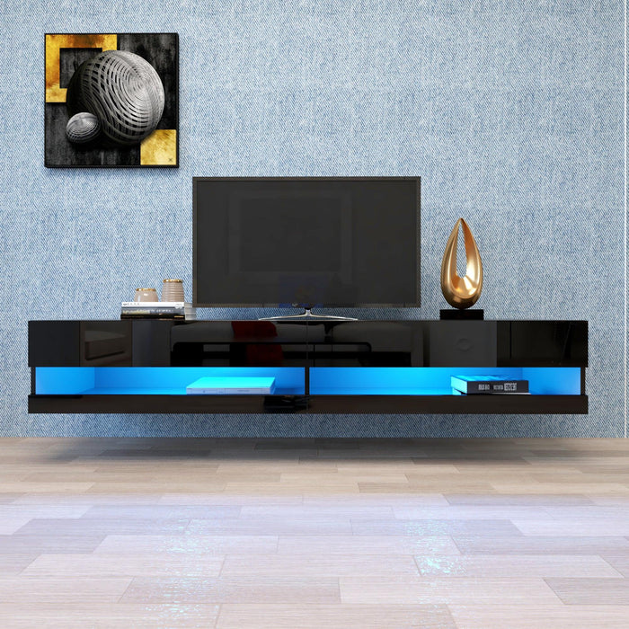 180 Wall Mounted Floating 80" TV Stand with 20 Color LEDs Black