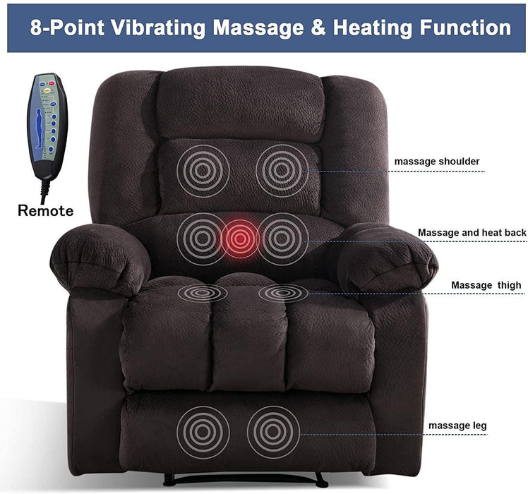 Overstuffed Massage Recliner Chairs with Heat and Vibration, Soft Fabric Single Manual Reclining Chair for Living Room Bedroom  (Brown)