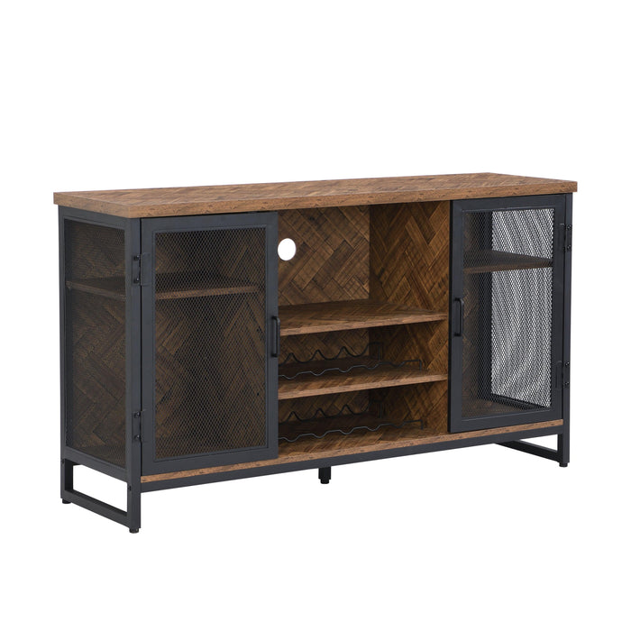 Miltifunctional IndustrialStorage Cabinet, Wine Bar Cabinet for Liquor and Glasses, TV Stand & Media Entertainment Center Console Table