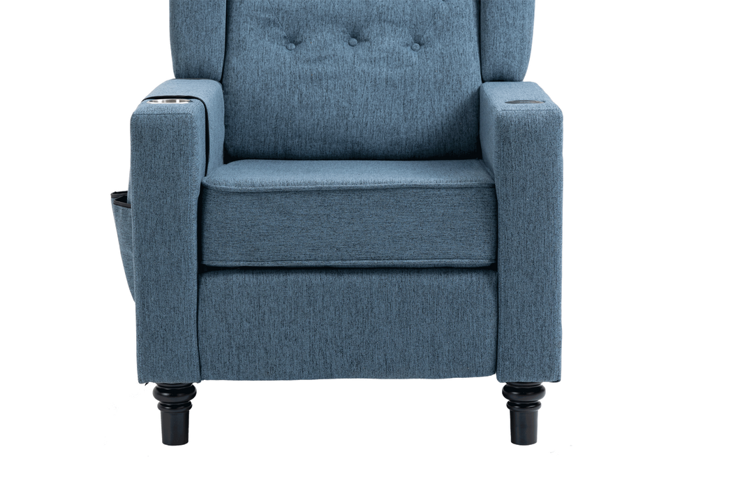 Arm Pushing Recliner Chair,Modern Button Tufted Wingback Push Back Recliner Chair, Living Room Chair Fabric Pushback Manual Single Reclining Sofa Home Theater Seating for Bedroom,Navy Blue