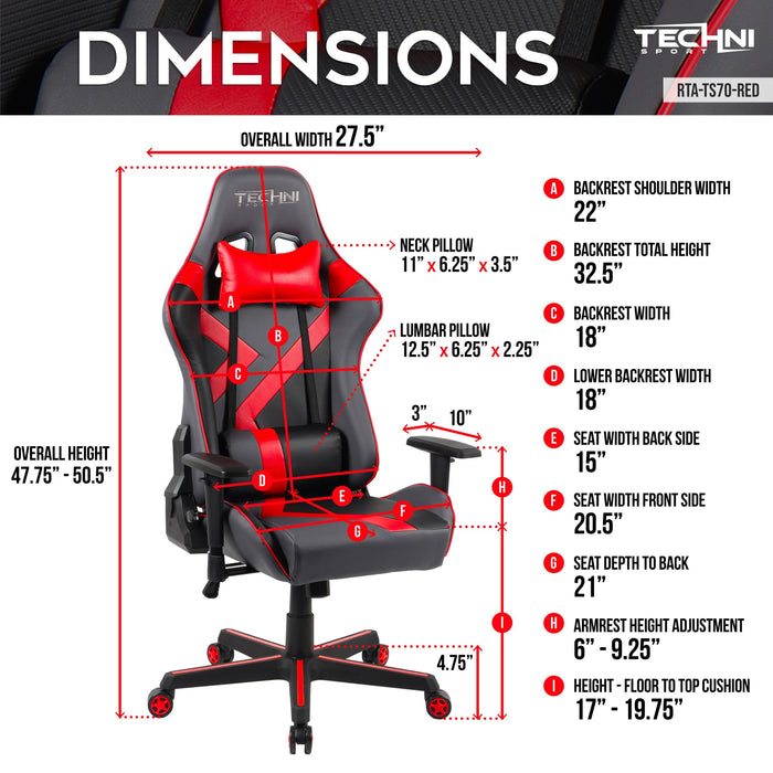 Techni Sport TS-70 Office-PC Gaming Chair, Red