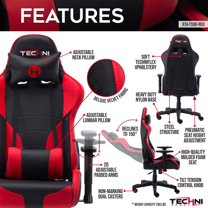 Techni Sport TS-90 Office-PC Gaming Chair, Red