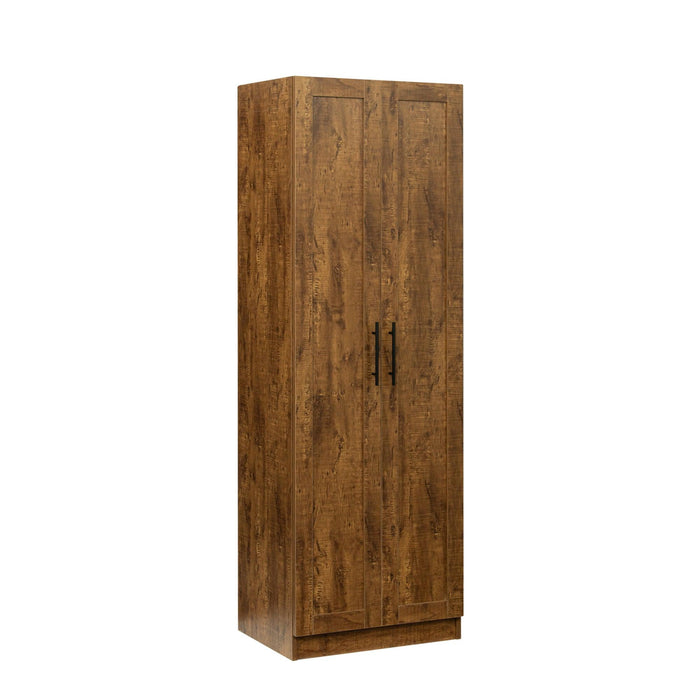 High wardrobe and kitchen cabinet with 2 doors and 3 partitions to separate 4Storage spaces, walnut