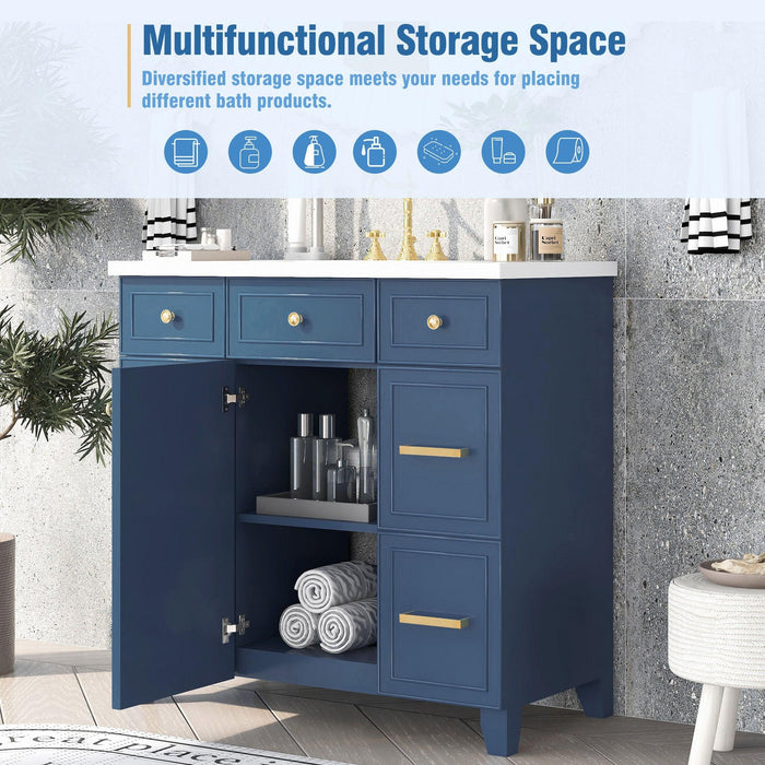 36" Bathroom Vanity Cabinet with Sink Top Combo Set, Navy Blue，Single Sink，Shaker Cabinet with Soft Closing Door and Drawer