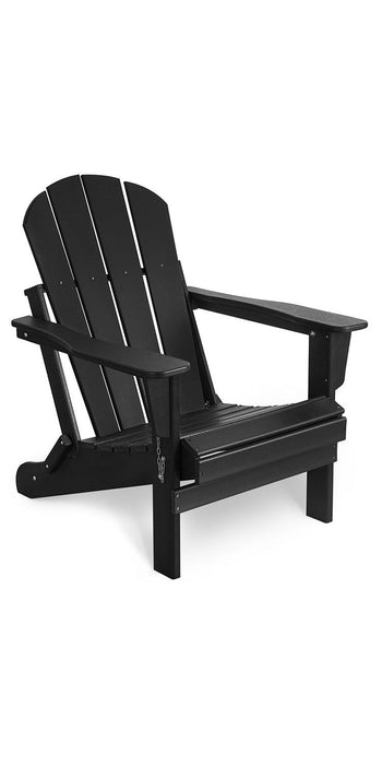 Folding Adirondack Chair Outdoor, Poly Lumber Weather Resistant Patio Chairs for Garden, Deck, Backyard, Lawn Furniture, Easy Maintenance & Classic Adirondack Chairs Design, Black