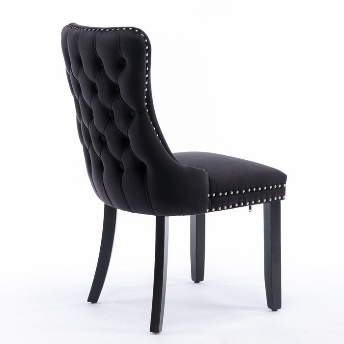 Upholstered Wing-Back Dining Chair with Backstitching Nailhead Trim and Solid Wood Legs,Set of 2, Black,8809BK, KD