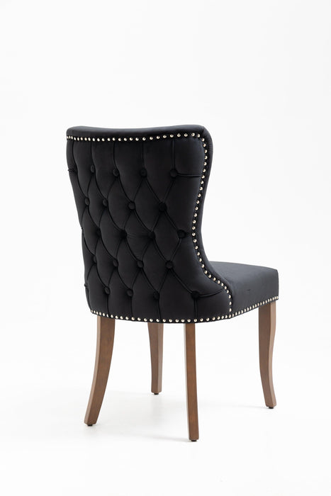 Set of 2 Velvet Upholstered Dining chair with Designed Back and Nailhead trim and Solid Wood Legs BLACK