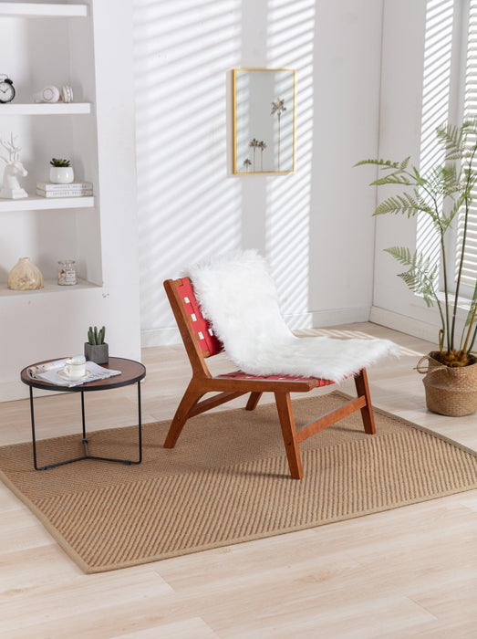 Solid Wood Frame Chair With White Wool Carpet.Modern Accent Chair Lounge Chair for Living Room