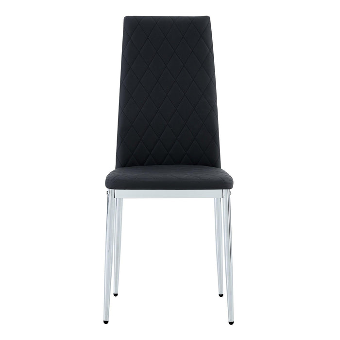 Grid Shaped Armless High Back Dining Chair,4-Piece Set, Office Chair. Applicable to Dining Room, Living Room, Kitchen and Office.Black Chair and Electroplated Metal Leg