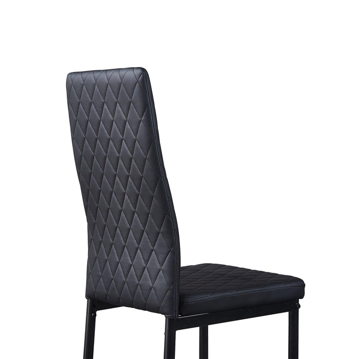 BlackModern minimalist dining chair fireproof leather sprayed metal pipe diamond grid pattern restaurant home conference chair set of 6