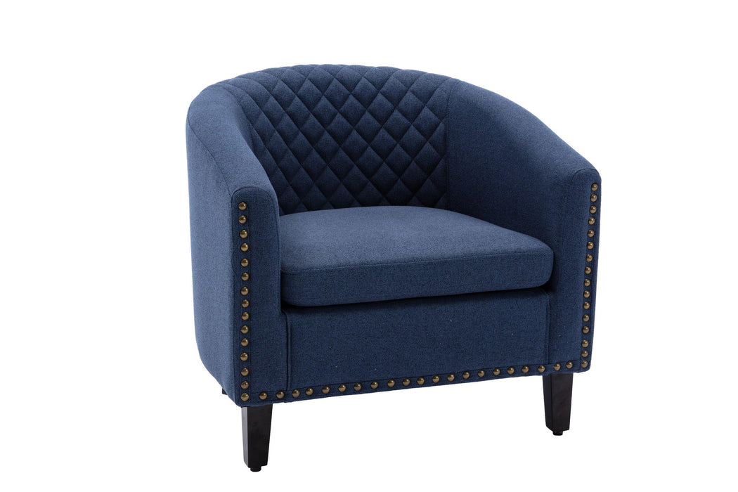 accent Barrel chair living room chair with nailheads and solid wood legs  Black  Navy  Linen