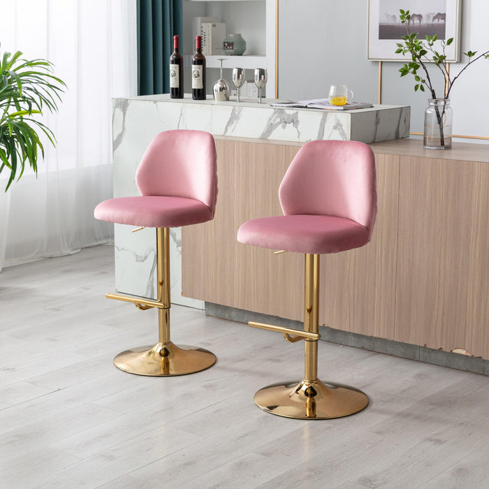 Swivel Bar Stools Chair Set of 2Modern Adjustable Counter Height Bar Stools, Velvet Upholstered Stool with Tufted High Back & Ring Pull for Kitchen ,Chrome Golden Base,Pink