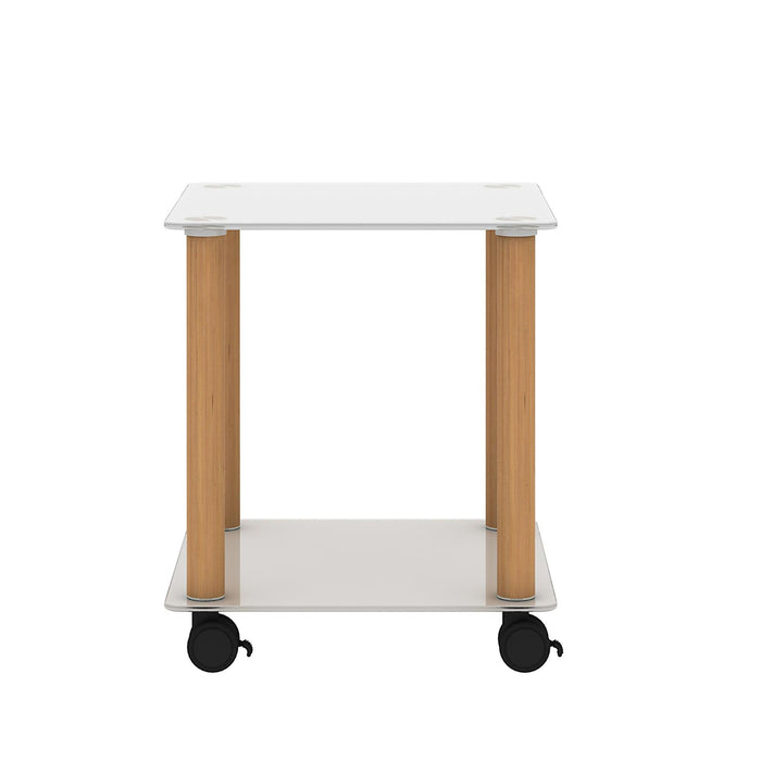 2-Piece White+Oak Side Table , 2-Tier Space End Table ,Modern Night Stand, Sofa table, Side Table withStorage Shelve