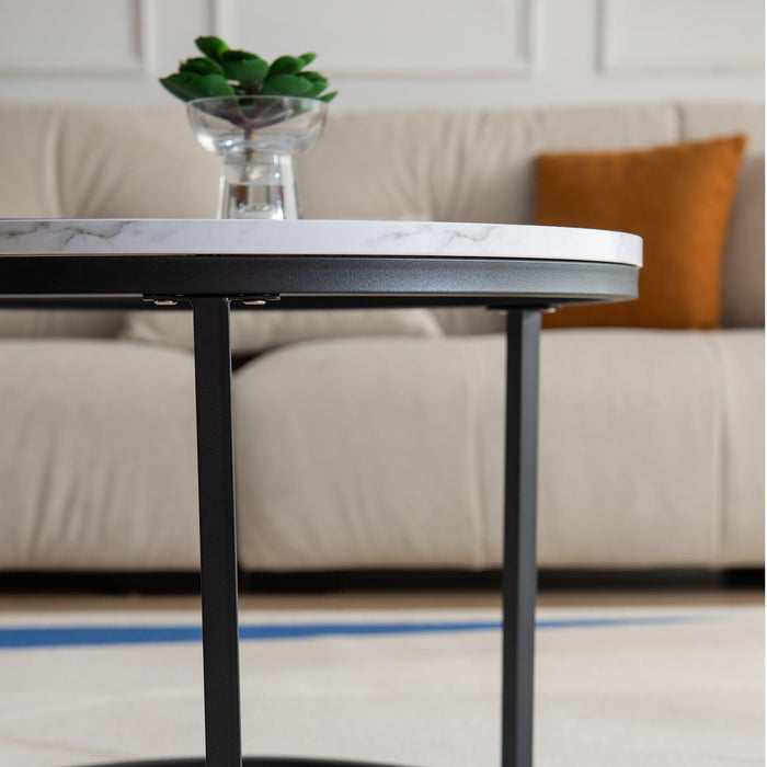 Modern Nesting coffee table,Black metal frame with marble color top-23.6”