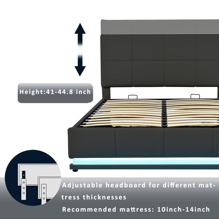 Tufted Upholstered Platform Bed with HydraulicStorage System,Queen Size PUStorage Bed with LED Lights and USB charger, Black