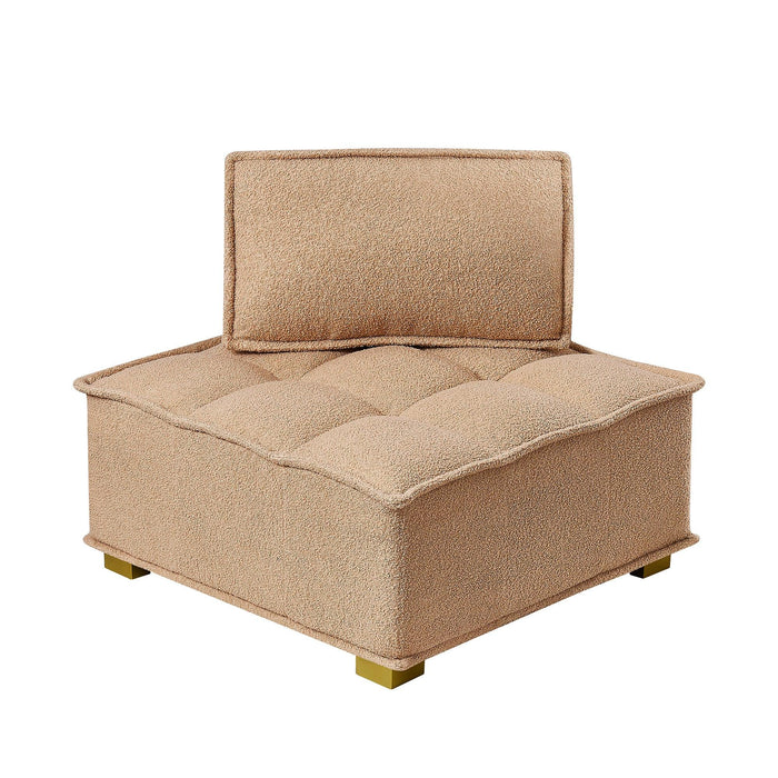 Lazy sofa ottoman with ld wooden legs teddy fabric (Khaki)