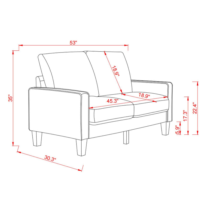 Modern Living Room Furniture Loveseat in Light Grey Fabric