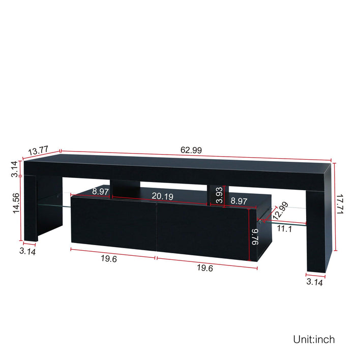 Modern Black TV Stand, 20 Colors LED TV Stand w/Remote Control Lights