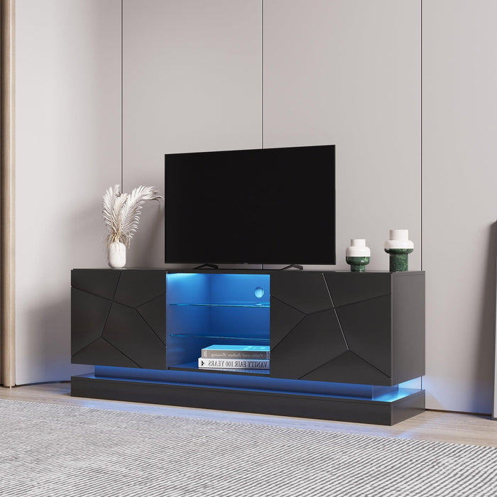 Modern, Stylish Functional TV stand with Color Changing LED Lights, Universal Entertainment Center, Black