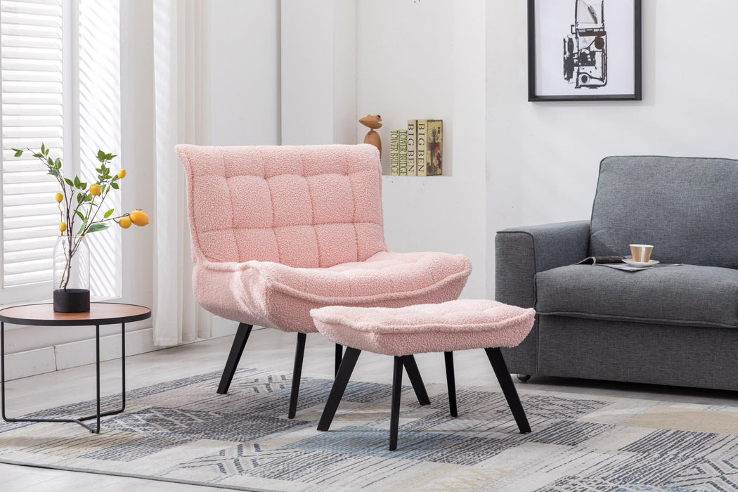 Modern Soft Teddy Fabric Material Large Width Accent Chair Leisure Chair Armchair TV Chair Bedroom Chair With Ottoman Black Legs For Indoor Home And Living Room,Pink