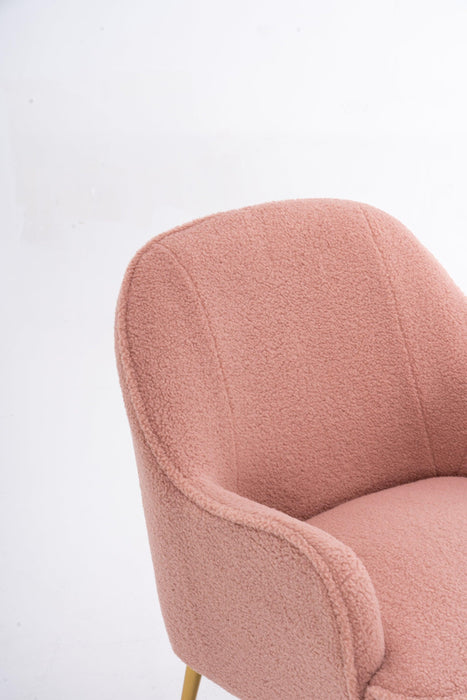 Modern Soft Teddy fabric Pink Ergonomics Accent Chair Living Room Chair Bedroom Chair Home Chair With Gold Legs And Adjustable Legs For Indoor Home