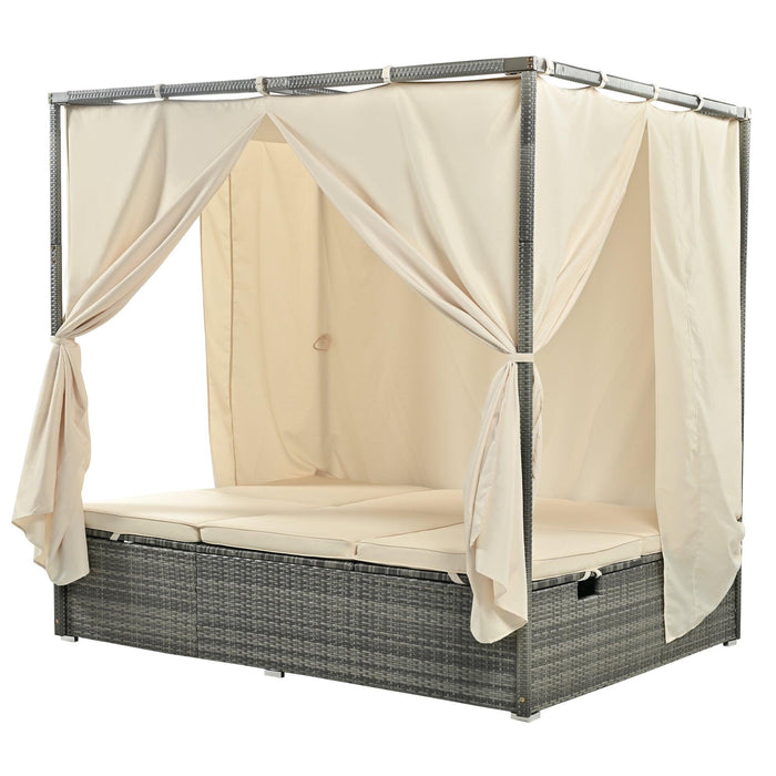 Adjustable Sun Bed With Curtain,High Comfort，With 3 Colors