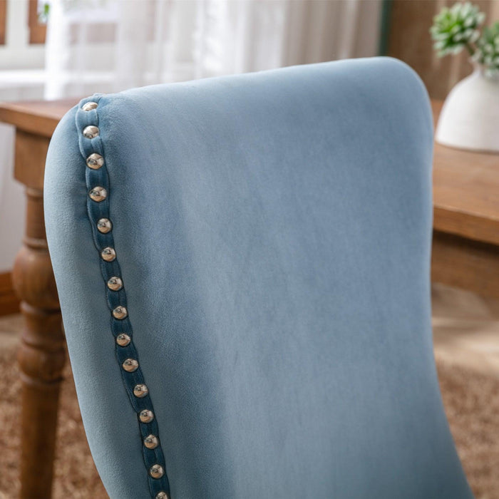 Cream Upholstered Wing-Back Dining Chair with Backstitching Nailhead Trim and Solid Wood Legs,Set of 2, Light Blue