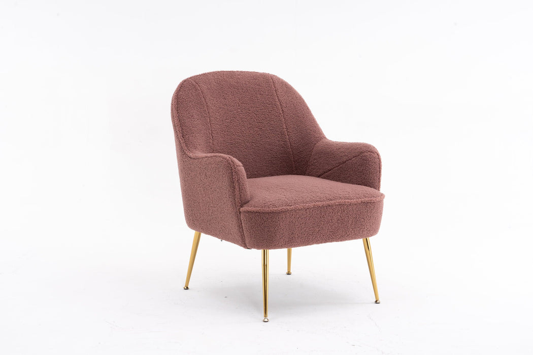 Modern Soft Teddy fabric Red Ergonomics Accent Chair Living Room Chair Bedroom Chair Home Chair With Gold Legs And Adjustable Legs For Indoor Home