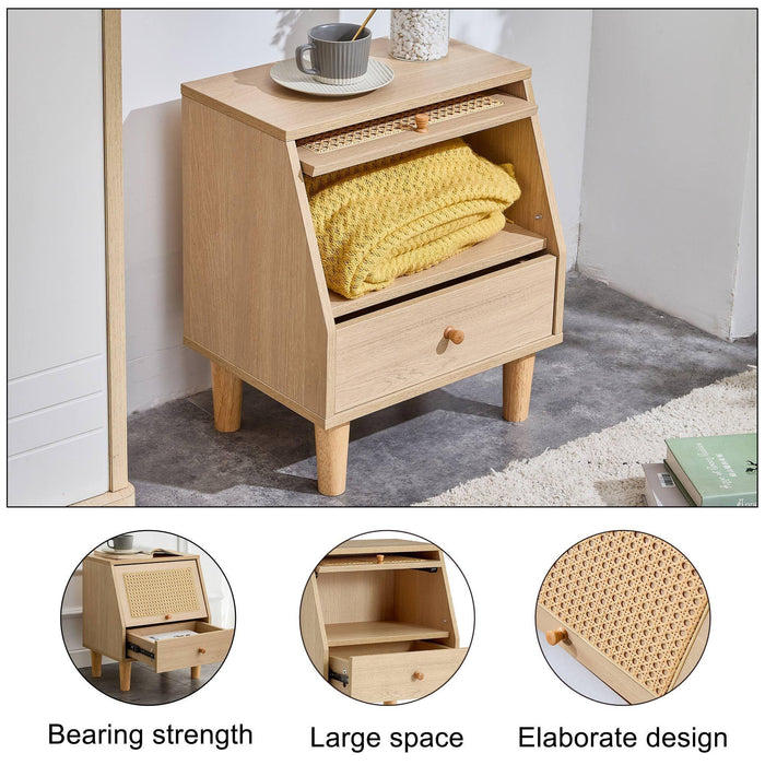 Modern simpleStorage cabinet MDF Board bedside cabinet Japanese rattan bedside cabinet Small household furniture bedside table.Applicable to dressing table in bedroom, porch, living room.2 Drawers