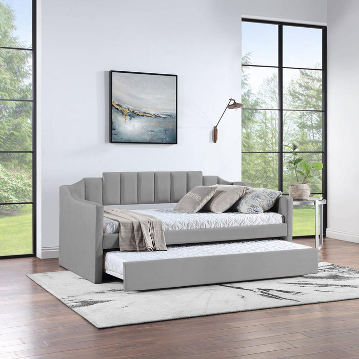 Velvet Daybed with Trundle Upholstered Tufted Sofa Bed,  both Twin Size, Grey