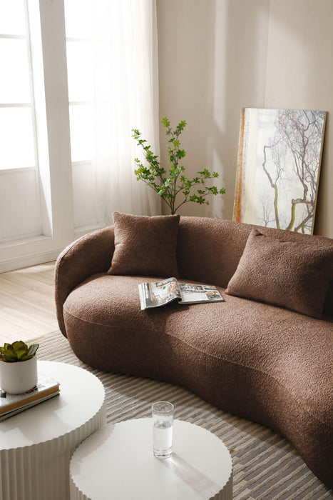 Mid CenturyModern Curved Living Room Sofa,  Boucle Fabric Couch for Bedroom, Office, Apartment, Brown