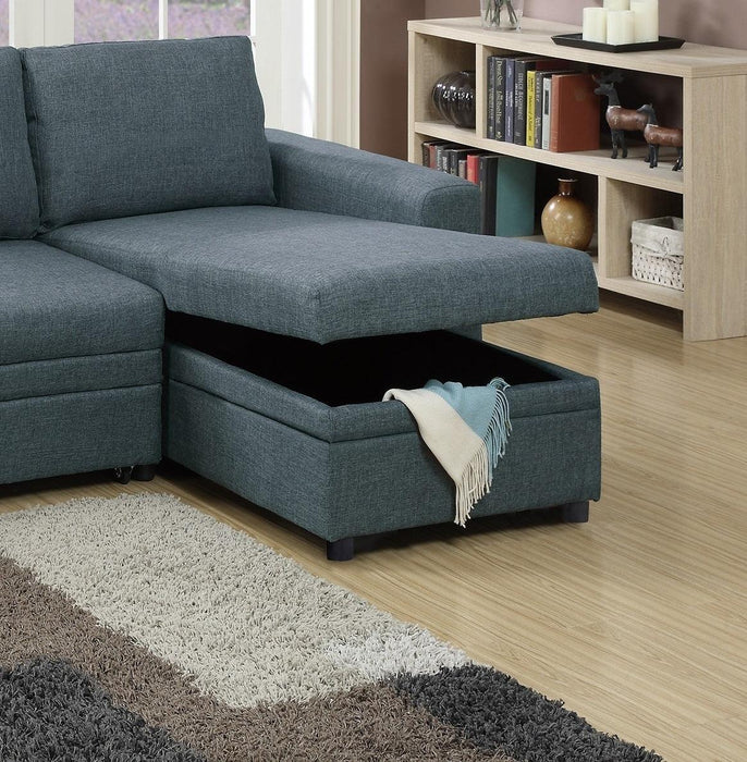 Living Room Furniture Convertible Sectional Blue Grey Color Polyfiber Reversible ChaiseStorage Sofa Pull Out bed Couch