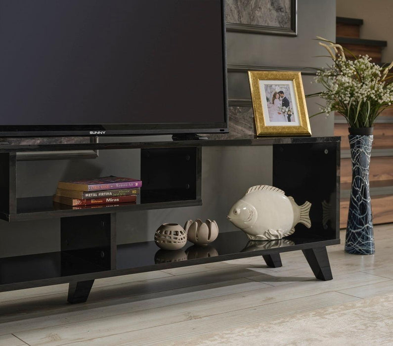 Parma Mid CenturyModern Tv Stand Open Shelving Entertainment Centre 67 inch Tv Unit, Black