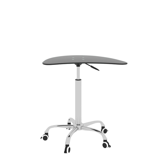 Adjustable Height Black Tempered Glass Table Desk Table with Lockable Wheels(Adjustable Range 24.2 "~32.7 ")