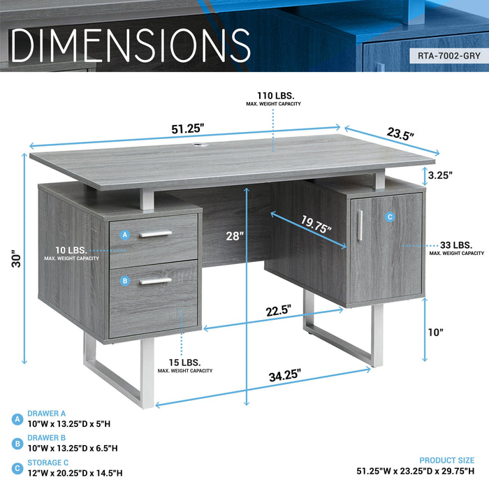 Techni MobiliModern Office Desk withStorage, Grey