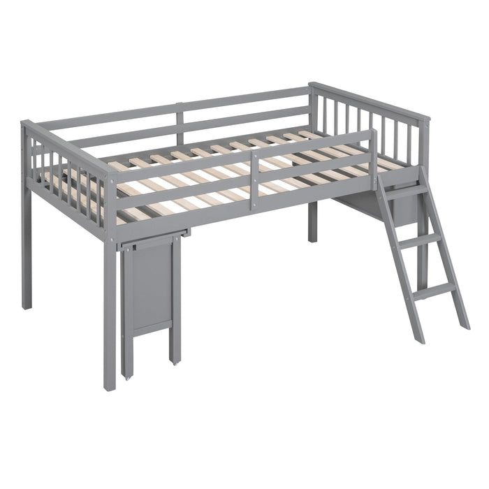 Twin Size Loft Bed With Removable Desk and Cabinet, Gray