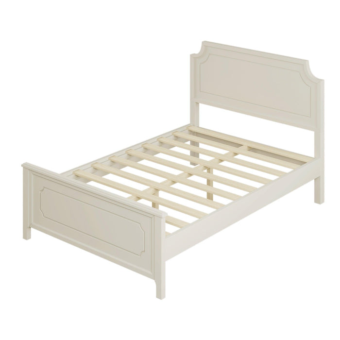 6 Pieces Bedroom Sets Milky White Solid Rubber Wood Full Size Platform Bed with Nightstand*2, Chest, Mirror and Dresser