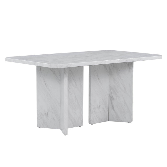 6-PieceModern Style Dining Set with Faux Marble Table and 4 Upholstered Dining Chairs & 1 Bench (White)