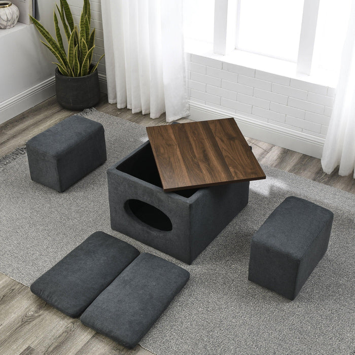 25"WModern design hollowStorage ottoman, upholstery, coffee table, two small footstools, easyStorage and wide use