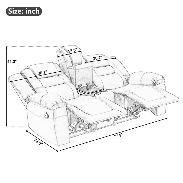 Home Theater Seating Manual Recliner, PU Leather Reclining Loveseat for Living Room