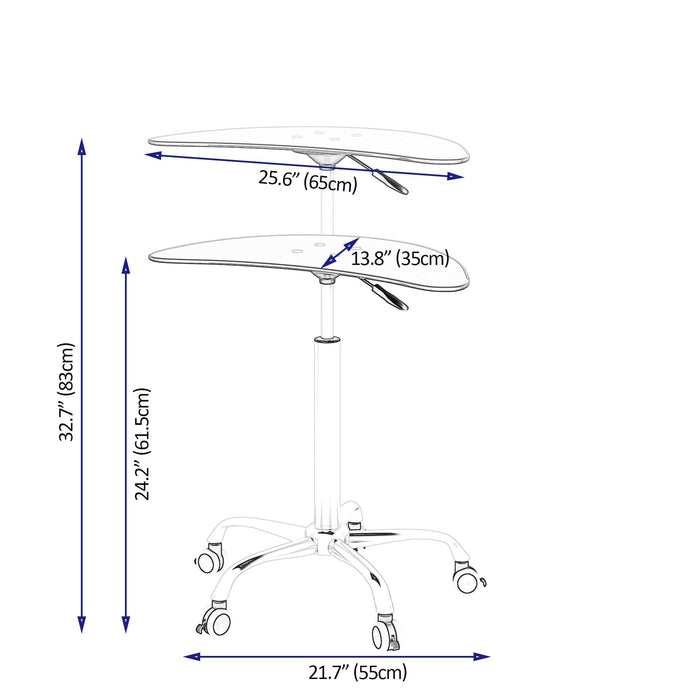 Adjustable Height Black Tempered Glass Table Desk Table with Lockable Wheels(Adjustable Range 24.2 "~32.7 ")
