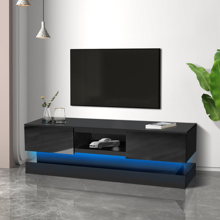 63inch BLACK morden TV Stand with LED Lights,high glossy front TV Cabinet,can be assembled in Lounge Room, Living Room or Bedroom,color:BLACK