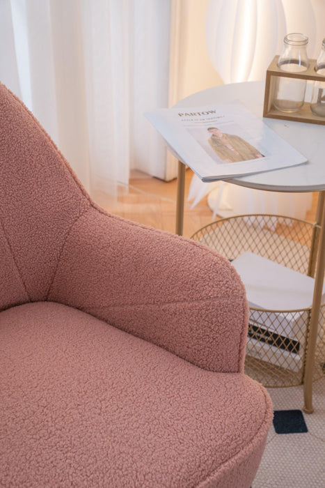 Modern Soft Teddy fabric Pink Ergonomics Accent Chair Living Room Chair Bedroom Chair Home Chair With Gold Legs And Adjustable Legs For Indoor Home