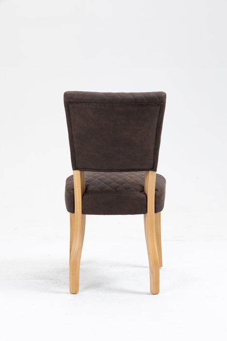 Upholstered Diamond Stitching Leathaire Dining Chair with Solid Wood Legs BROWN